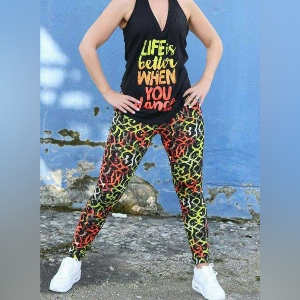 Zumba Wear Fitness Never Stop Dancing Neon Workout Leggings Women’s Size Medium